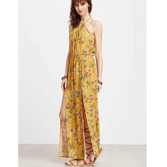 Sunny Day Boho Flora Print Front Slits Maxi Dress - Picture 2 of 4